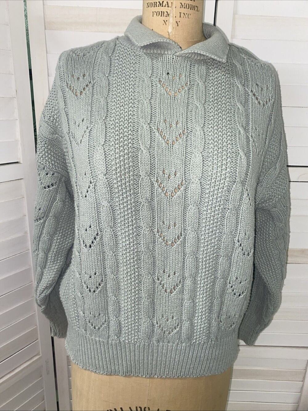 80s Outback Red Green Cable-Knit Sweater Women’s Made In USA